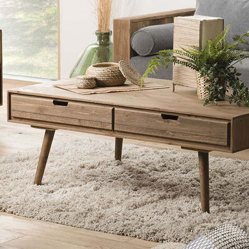 Table basse scandinave 4 tiroirs en pin - Collection Andy