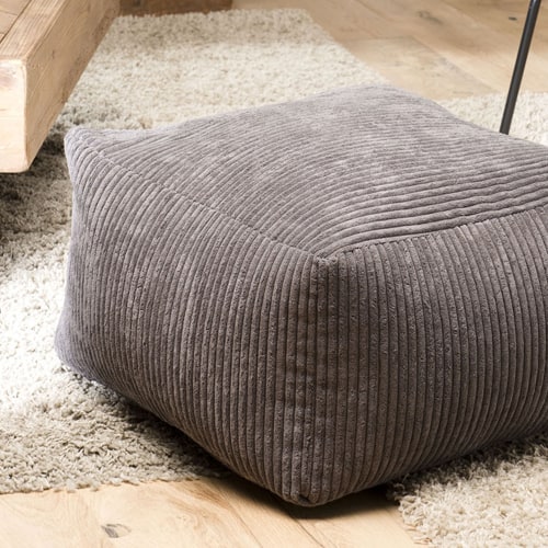 Pouf carré en velours côtelé gris anthracite - Agathe