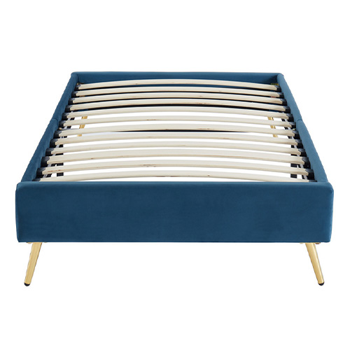 Lit simple JOHAN 90x190cm en velours bleu canard