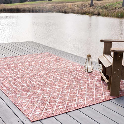 Tapis d'extérieur scandInave rouge 200x200cm carré - Ethan