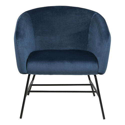 Fauteuil en velours bleu et piètement en métal noir - Ramsey