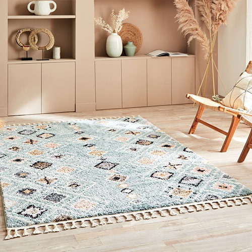 Tapis berbère bleu motifs losange 80 x 150 cm - Stella