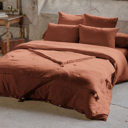 HOUSSE DE COUETTE 260x240CM 100% GAZE DE COTON -TERRACOTTA