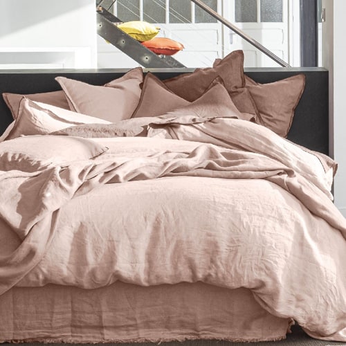 HOUSSE DE COUETTE 240X220CM 100% LIN LAVÉ ROSE NUDE