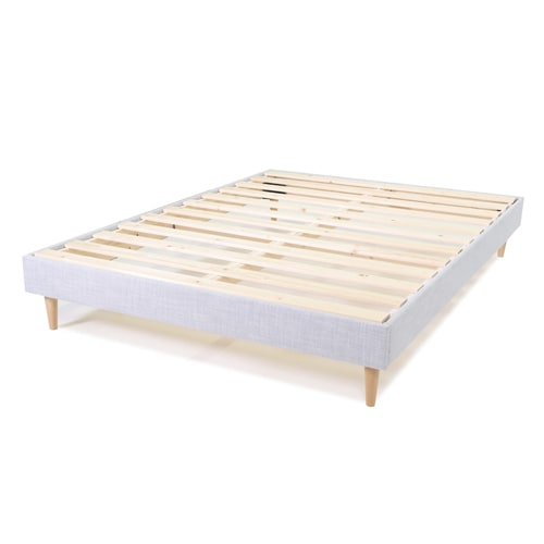 Lit adulte 140x190 en tissu gris clair avec sommier à lattes - Dina