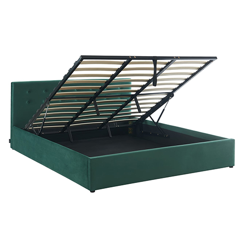 Lit coffre 180x200 en velours vert avec tête de lit et sommier à lattes - Tina