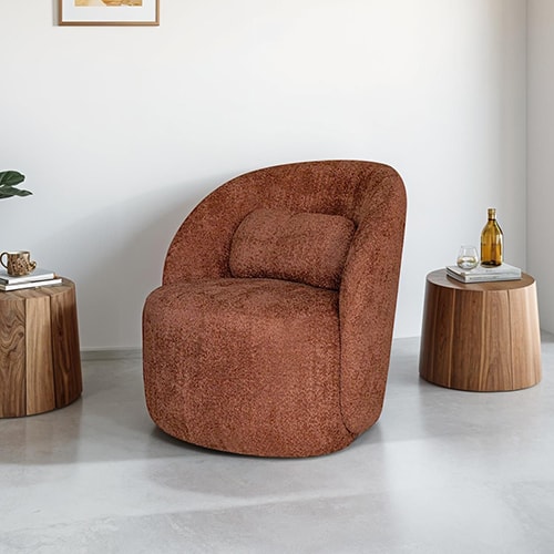 Fauteuil en tissu bouclette terracotta - Rondo