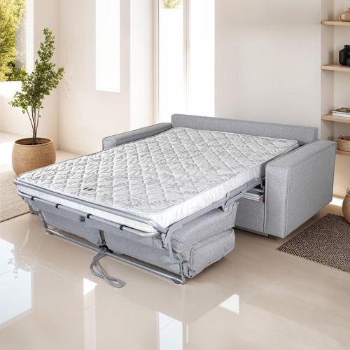  Canapé convertible 3 places en tissu gris chiné - Ouverture express - Couchage quotidien - Matelas HD 140 x 190 - Mattia