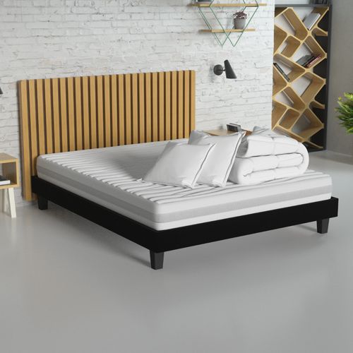 Ensemble matelas mousse 140x190 + sommier à lattes + couette + 2 oreillers - Clean Confort