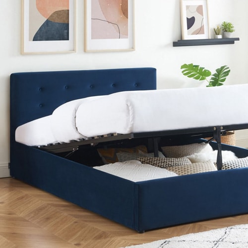 Ensemble lit coffre Tina en velours foncé 140x190cm + Matelas à mémoire de forme Mémo HR 22 cm