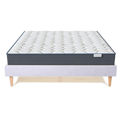 Ensemble Lit Dina en tissu gris clair 160x200 cm + Matelas à mémoire de forme Mémo HR 22cm