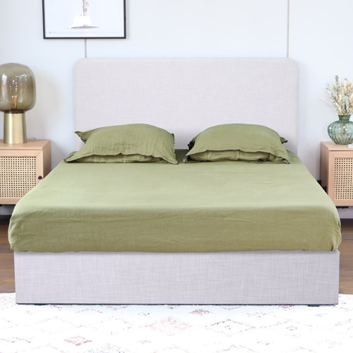 Lit Enzo 160x200 en tissu gris clair + Matelas à mémoire de forme Mémo luxe 25 cm