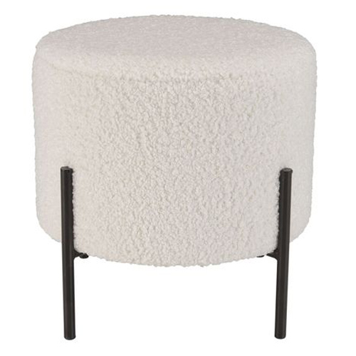 Tabouret rond 40x40cm tissu bouclette écru pieds métal noir - Albane