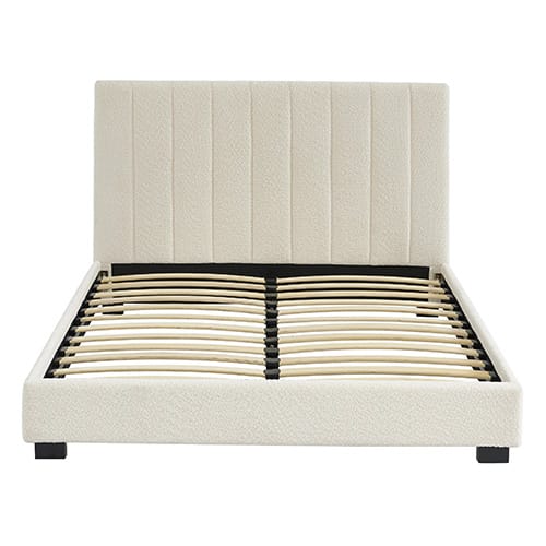 Lit adulte 140x190 avec tête de lit capitonnée en tissu bouclé beige - William