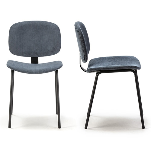 Lot de 2 chaises en velours côtelé bleu piètement noir - Liv