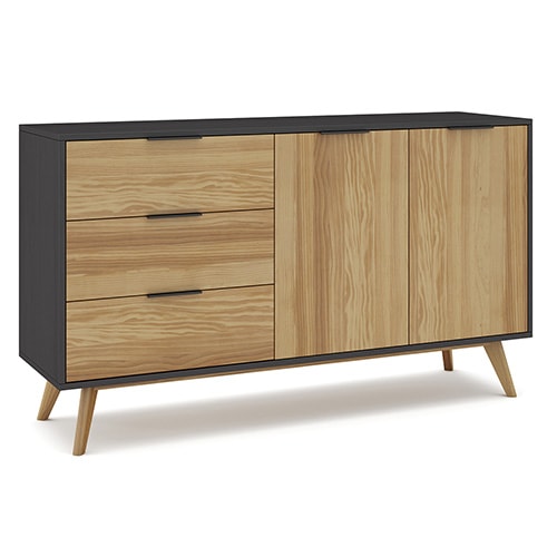 Buffet 2 portes 3 tiroirs bois ciré / noir 140 cm - Timeo