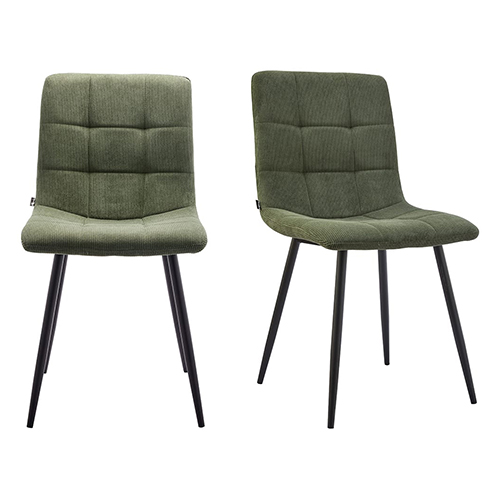 Lot de 2 chaises en velours côtelé vert, piètement noir - Iggy