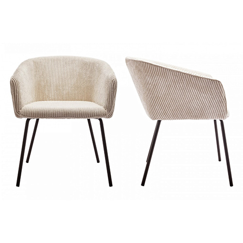 Lot de 2 fauteuils en velours côtelé beige, piètement noir - Swann