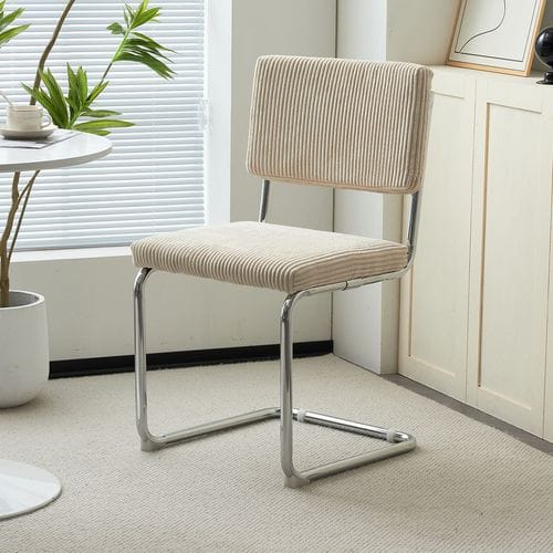 Lot de 2 chaises en velours côtelé beige et métal chromé - Dulce