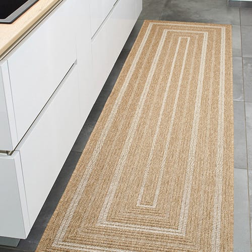 Tapis aspect Jute naturel avec motifs blanc 80x300 - Gaia