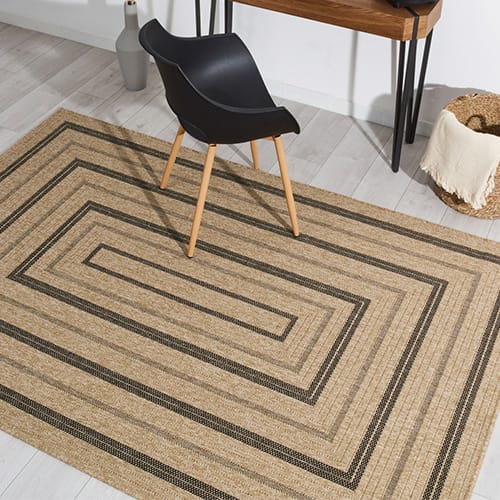 Tapis aspect Jute naturel avec motifs noir 160x230 - Gaia