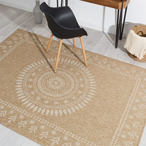 Tapis aspect Jute naturel avec motif blanc 160x230 - Isaura