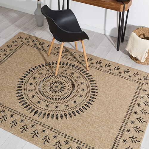 Tapis aspect Jute naturel avec motifs noir 200x290 - Isaura