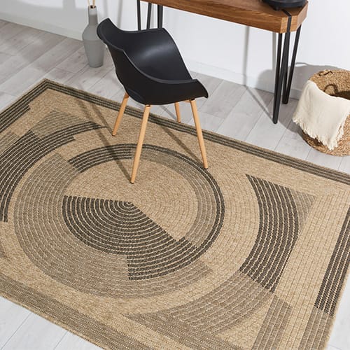 Tapis aspect Jute naturel avec motifs noir 200x290 - Noa