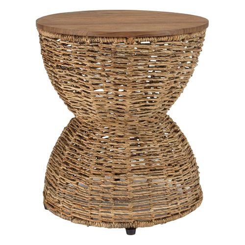 Tabouret beige assise en bois de teck recyclé SIXTINE