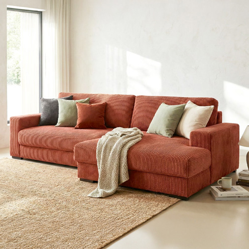 Canapé d'angle droit convertible 3/4 places avec coffre de rangement en velours côtelé rouille - ARTY