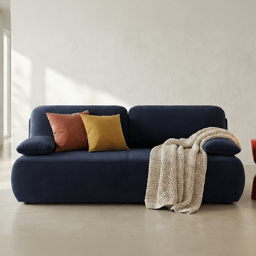 Canapé convertible 3 places avec coffre de rangement en velours bleu nuit - Gemma