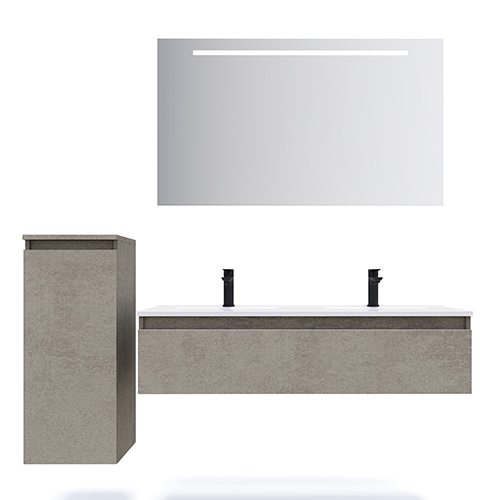 Meuble de salle de bain suspendu double vasque intégrée 120cm 1 tiroir façon Béton - Rivage
