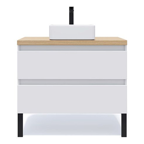 Meuble de salle de bain suspendu vasque à poser 90cm 2 tiroirs Blanc - Rivage