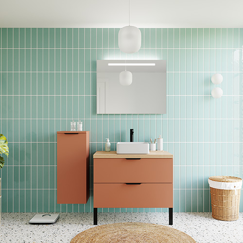 Meuble de salle de bain suspendu vasque à poser 90cm 2 tiroirs Terracotta - Soho