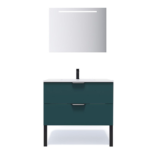 Meuble de salle de bains 90 cm Tropical - 2 tiroirs - simple vasque + miroir - Loft