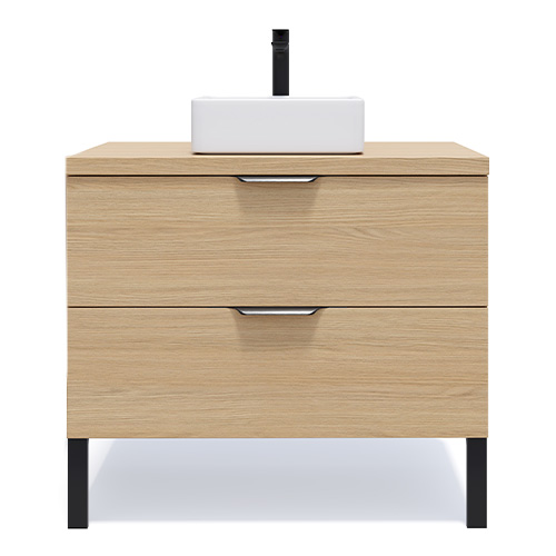 Meuble de salle de bains 90 cm Chêne clair - 2 tiroirs - vasque carrée - Loft