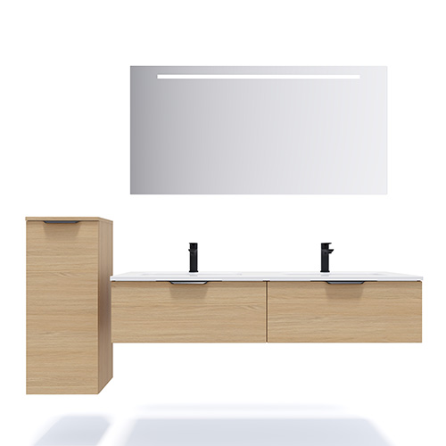 Meuble de salle de bains 140 cm Chêne clair - 2 tiroirs - double vasque - Loft