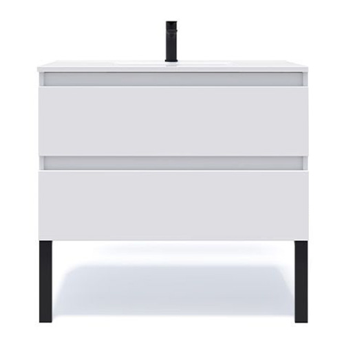 Meuble de salle de bain suspendu vasque intégrée 90cm 2 tiroirs Blanc - Rivage