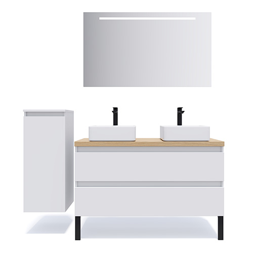 Meuble de salle de bain suspendu 2 vasques à poser 120cm 2 tiroirs Blanc - Rivage
