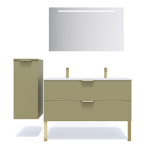 Meuble de salle de bain suspendu double vasque intégrée 120cm 2 tiroirs Vert olive - Swing