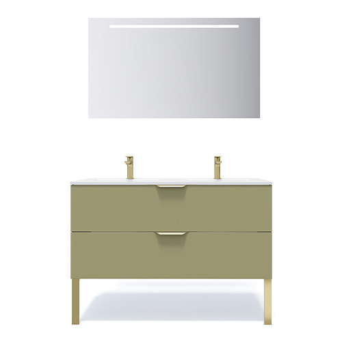 Meuble de salle de bain suspendu double vasque intégrée 120cm 2 tiroirs Vert olive + miroir - Swing