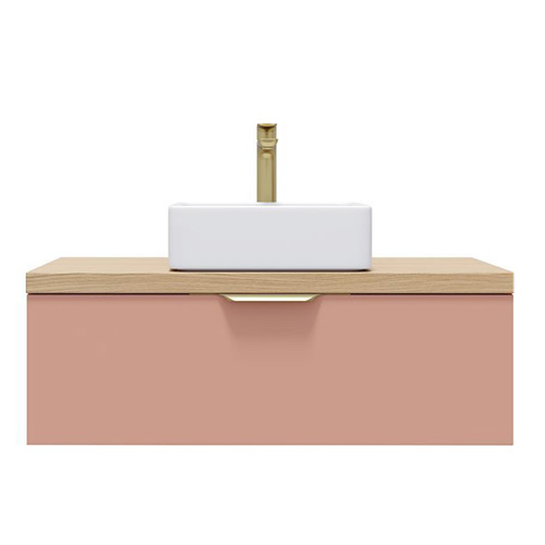 Meuble de salle de bain suspendu vasque à poser 90cm 1 tiroir Abricot - Swing