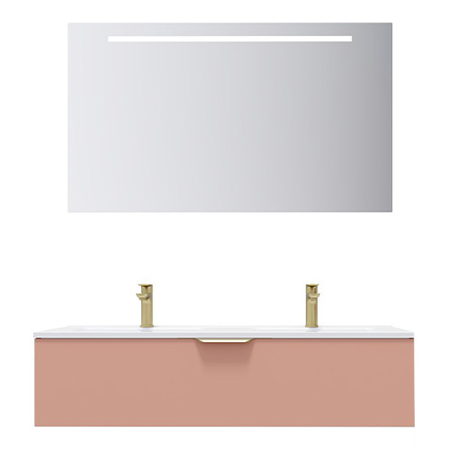 Meuble de salle de bain suspendu double vasque intégrée 120cm 1 tiroir Abricot + miroir - Swing