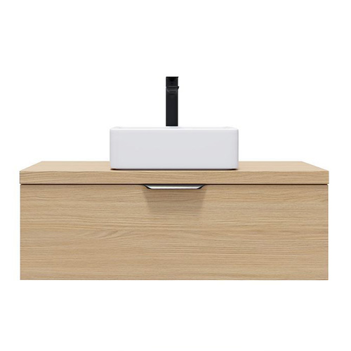 Meuble de salle de bain suspendu vasque à poser 90cm 1 tiroir Chêne clair - Swing