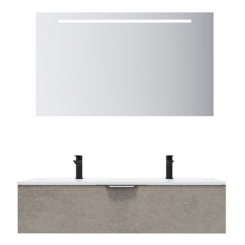 Meuble de salle de bain suspendu double vasque intégrée 120cm 1 tiroir façon Béton + miroir - Swing