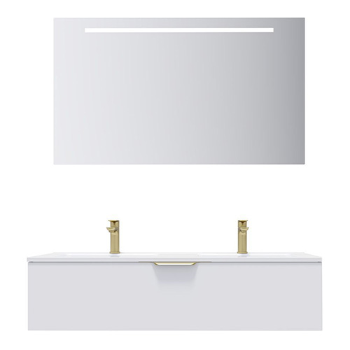 Meuble de salle de bain suspendu double vasque intégrée 120cm 1 tiroir Blanc + miroir - Swing