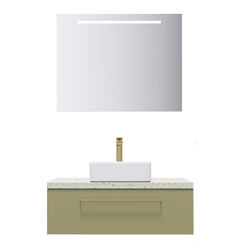 Meuble de salle de bain suspendu vasque à poser 90cm 1 tiroir Vert olive + miroir - Osmose