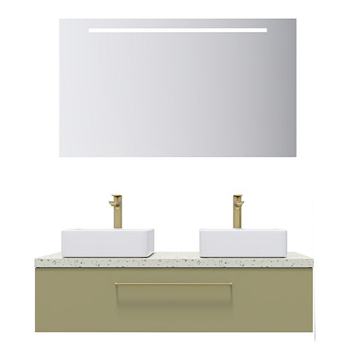 Meuble de salle de bain suspendu 2 vasques à poser 120cm 1 tiroir Vert olive + miroir - Osmose