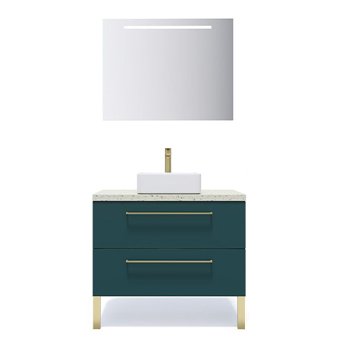 Meuble de salle de bain suspendu vasque à poser 90cm 2 tiroirs Bleu + miroir - Osmose