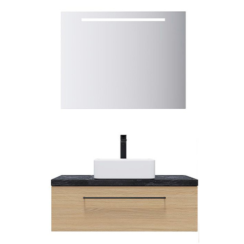 Meuble de salle de bain suspendu vasque à poser 90cm 1 tiroir Chêne clair + miroir - Osmose